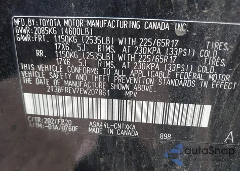 2014 Toyota Rav4 Le z USA, uszkodzony, nr VIN 2T3BFREV7EW207861